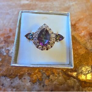 🆕️ Stunning Pear Shaped Mystic Topaz & Clear Cz Sterling Silver Ring Size 9